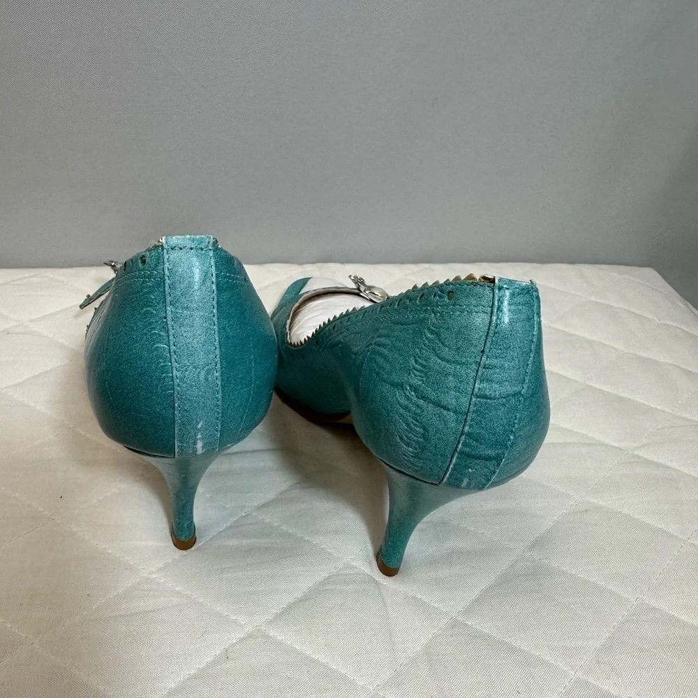 Lnicling Womens Size 6 High Heels Shoes Open Peep Toe Gold Trim Beaded Side Deco
